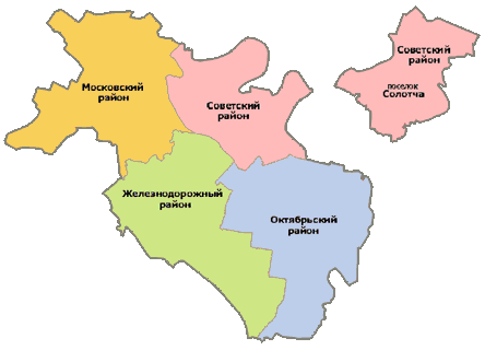 Карта города Рязани с разделением на районы
